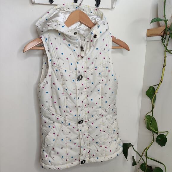 Burton Dryride White Square Polka Dot Print Insulated Puffer Vest Size XS - Picture 1 of 16